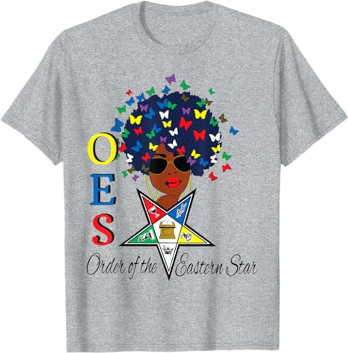 OES Sister Butterfly Afro Hair the Eastern Star Mother's Day T-Shirt