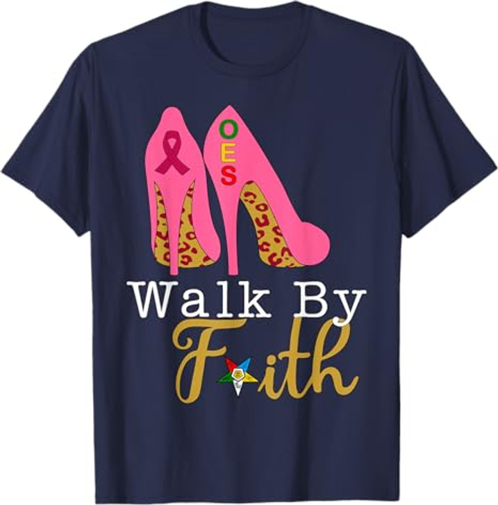 OES Leopard Pink Star Walk By Faith Breast Cancer Awareness T-Shirt