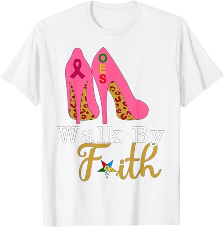 OES Leopard Pink Star Walk By Faith Breast Cancer Awareness T-Shirt