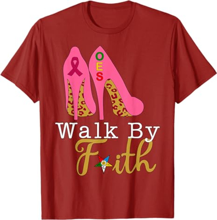 OES Leopard Pink Star Walk By Faith Breast Cancer Awareness T-Shirt