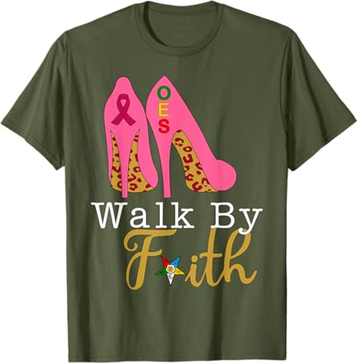 OES Leopard Pink Star Walk By Faith Breast Cancer Awareness T-Shirt