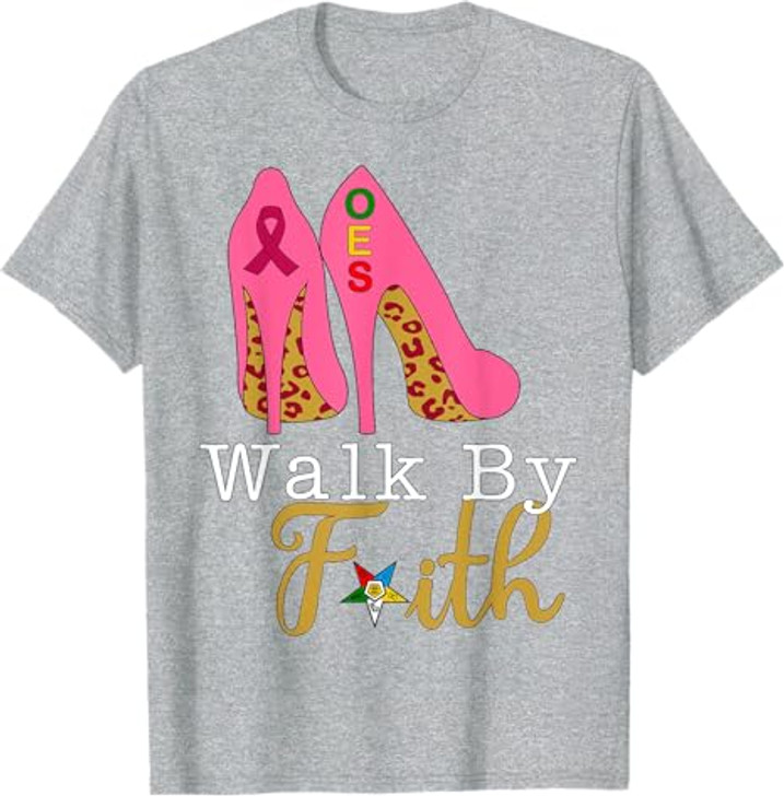 OES Leopard Pink Star Walk By Faith Breast Cancer Awareness T-Shirt