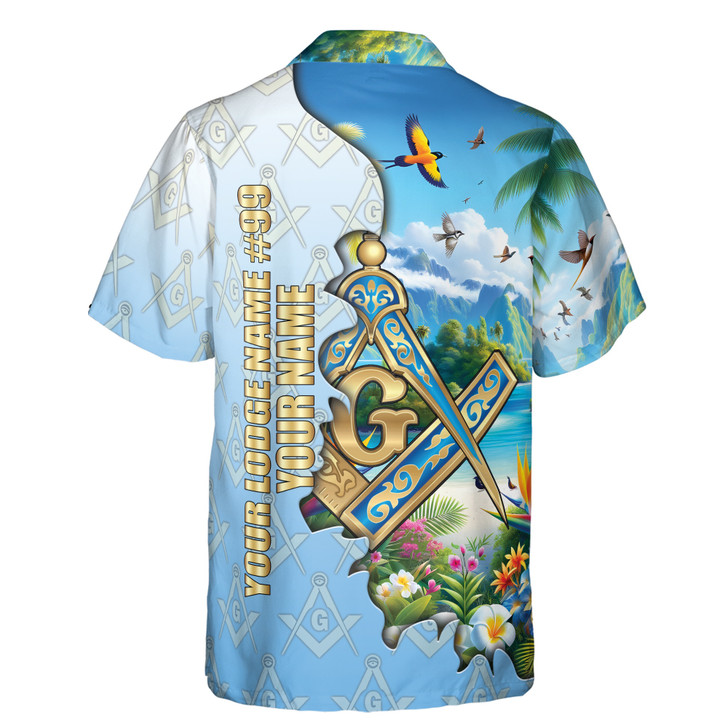 Custom Masonic Freemasonry Blue Tropical Nature Hawaiian Shirt S-5XL