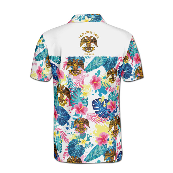 Customized Scottish Rite 32 Colorful Palm Leaf Men's Polo Shirt S-5XL
