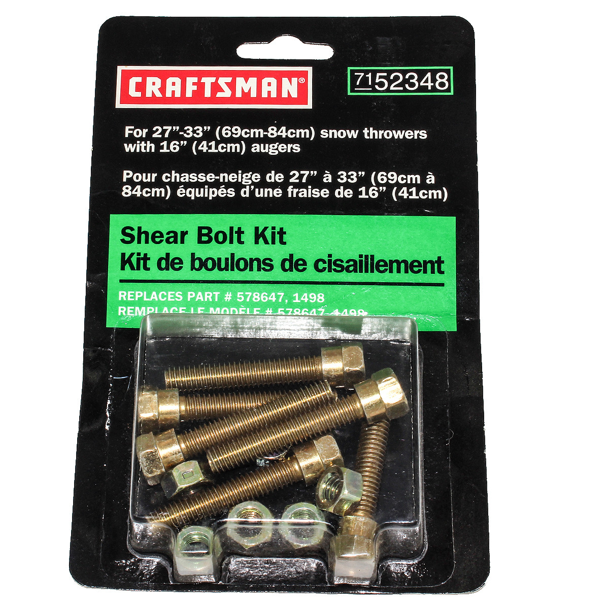 Shear Bolt kit Replaces #578647, 1498, For 27