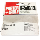Sanding Disc, 5" Stick-On, P150 Grit, 10 Pack, 5 Holes, Non-Loading, White Aluminum Oxide Porter-Cable Tool, Porter-Cable (PC-725501210)
