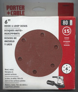 Sanding Disc, 6" Hook and Loop, 80 Grit, 15 Pack, 6 Hole Pattern Porter-Cable Tool, Porter-Cable (PC-736600815) Sanding Disc, 6" Hook and Loop, 80 Grit, 15 Pack, 6 Hole Pattern Porter-Cable Tool, Porter-Cable (PC-736600815)