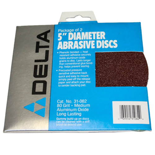 DELTA-31-082 adhesive backed 5" 80 grit abrasive disc 2 pack (DELTA-31082)
