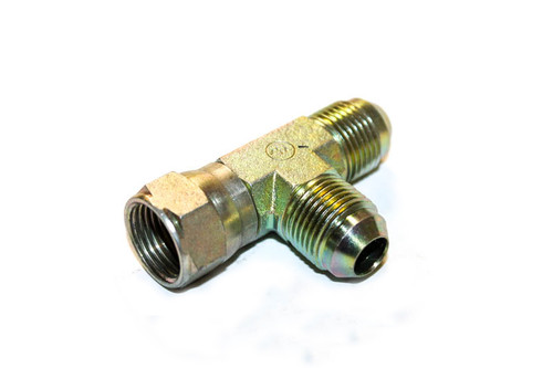 Hydraulic Fitting, 90 Degree T, 2 male flare, 1 Female Flare, 3/8" Orifice Lawnmower Parts (HYD-FIT-004)