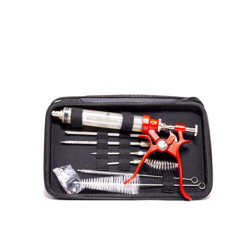 Included injector needle set, cleaning kit, and storage case
