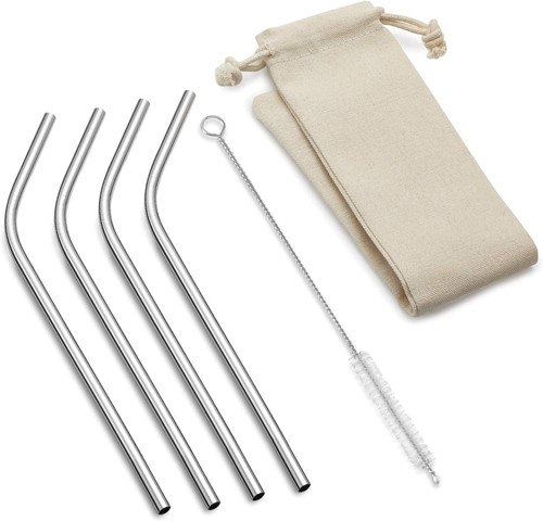 Outset Bent Stainless Steel Long Straw Natural Bag