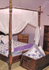 Cotton mosquito net on poster bed