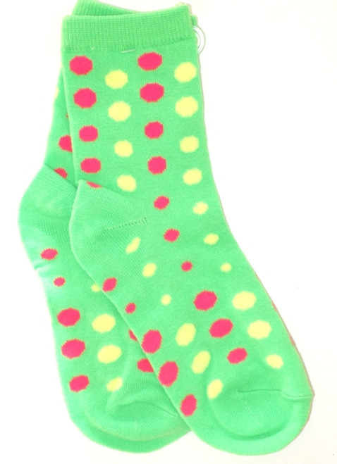 Green neon polka dot socks