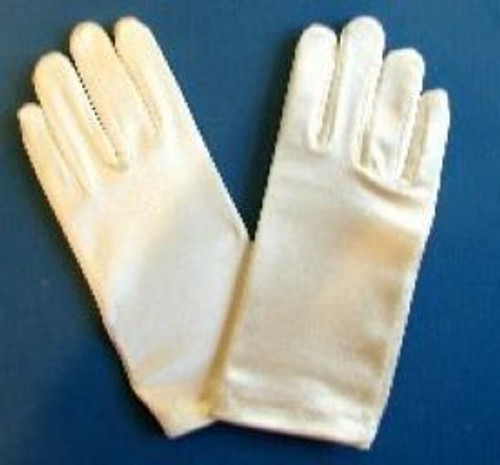 Girls gloves satin ivory off white