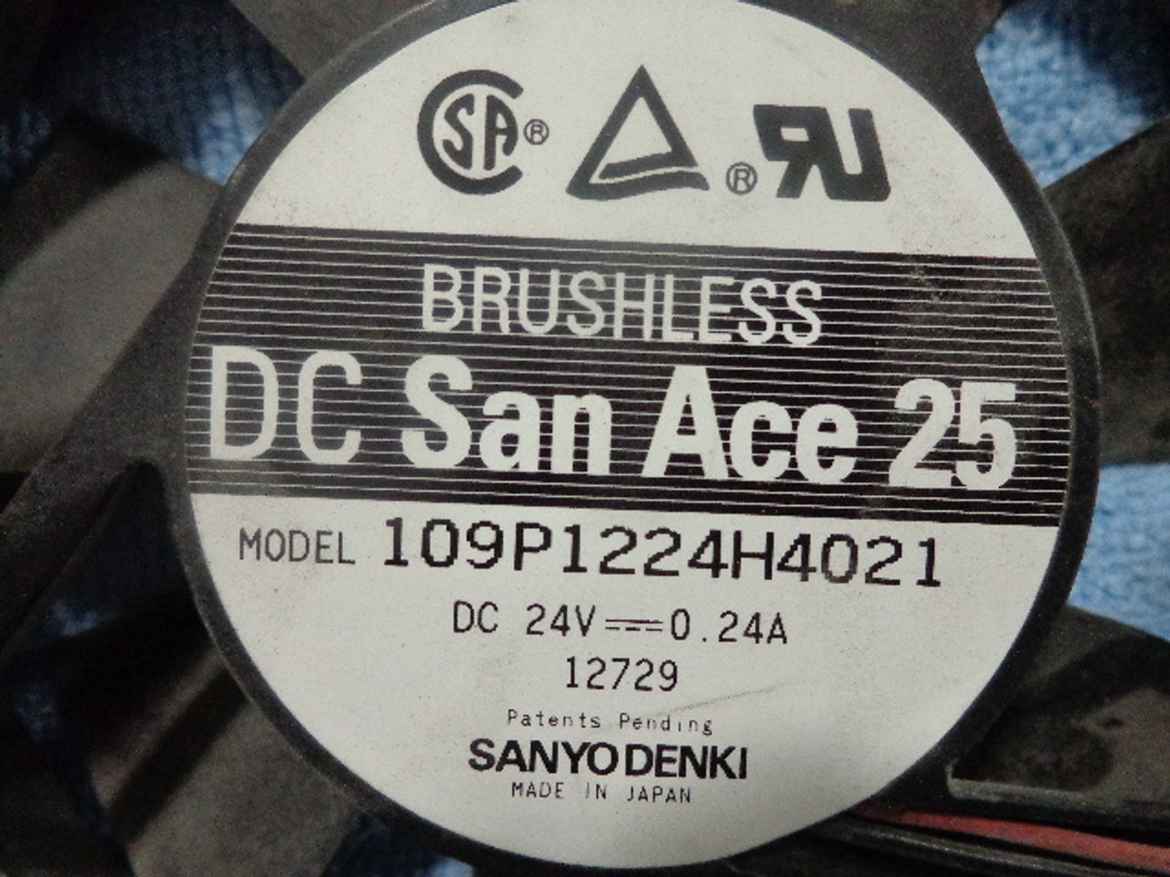Sanyo Denki 109P1224H4021 Equipment Cooling Fan, 4.69" (119mm) Square x 1" Depth, 24 VDC1