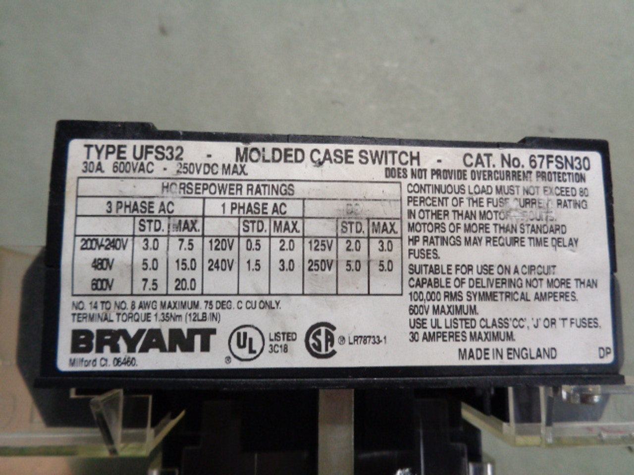 Bryant 67FSN30 Disconnect Switch2