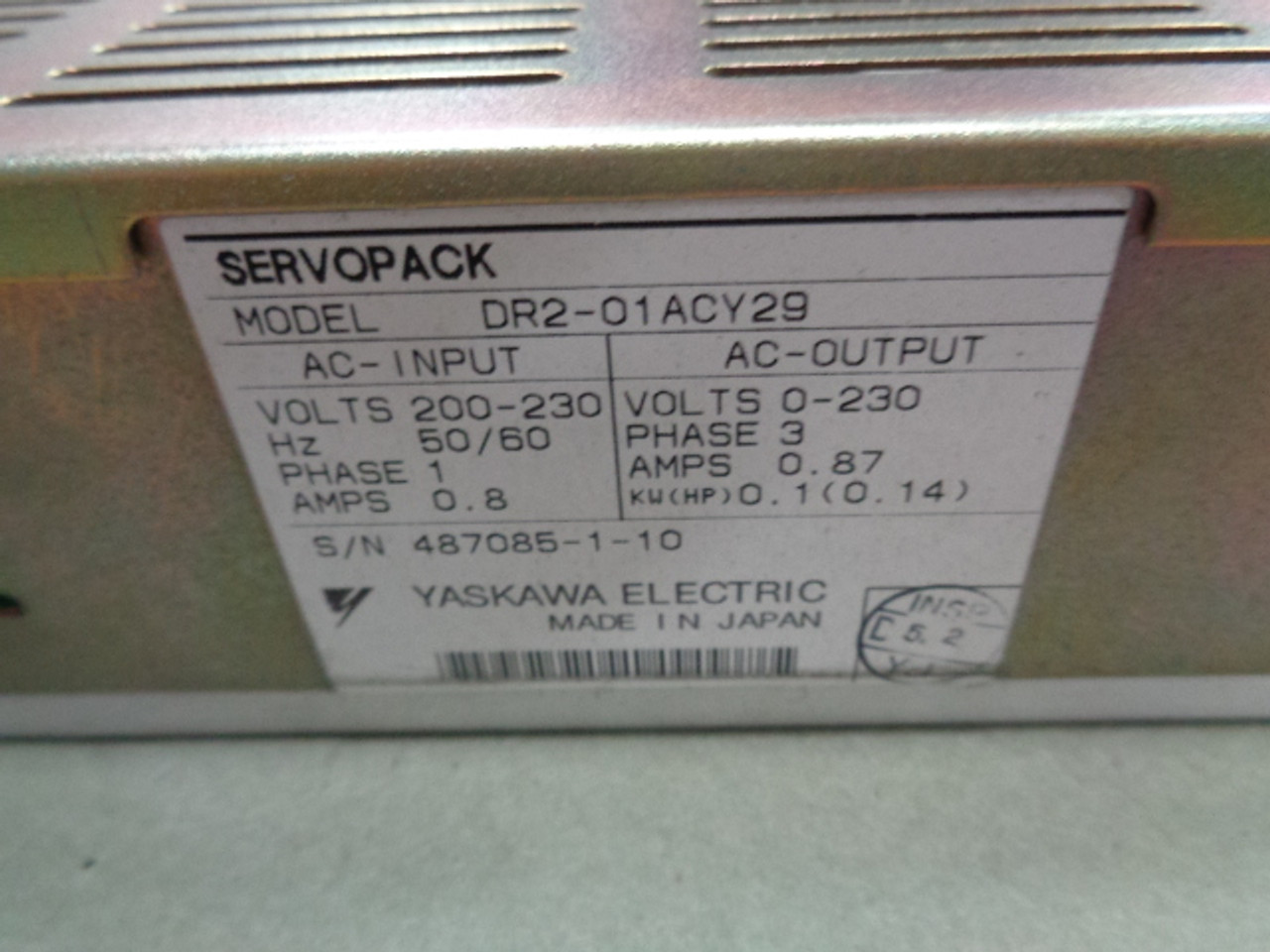 Yaskawa DR2-01ACY29 Yaskawa Servopack  Model: DR2-01ACY292