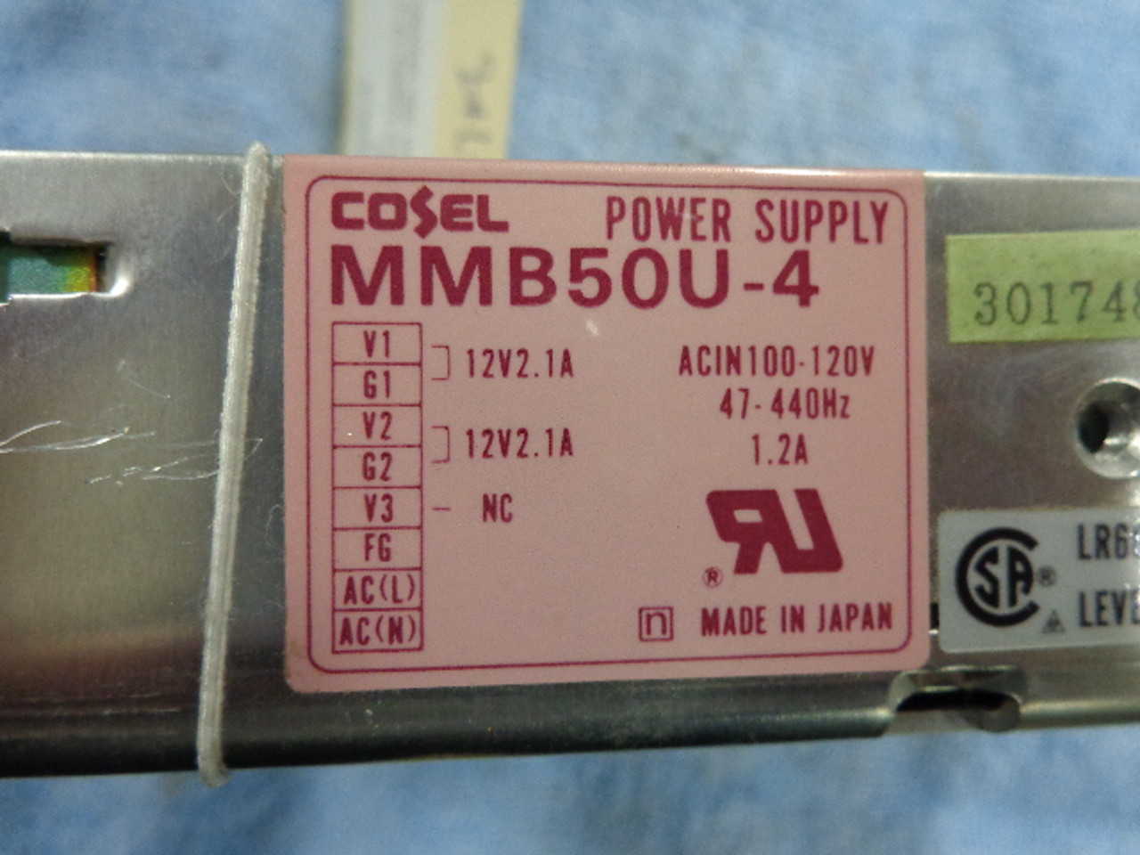 Cosel MMB50U-4 Power Supply 12 V 2.1 A, 12 V 2.1 A, Input 100-102VAC 1.2 A1