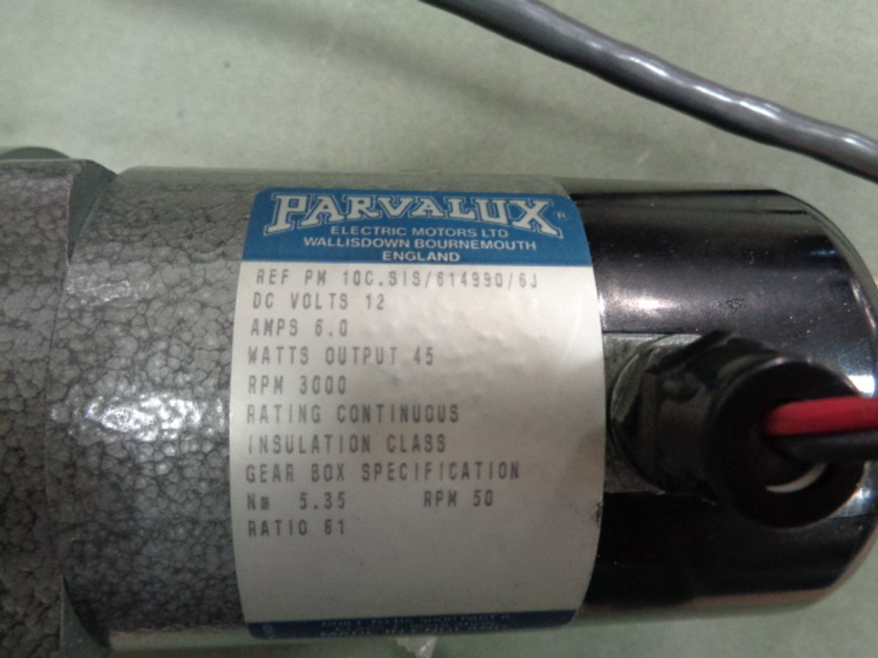 Parvalux PM10C.SIS-614990-6J Parvalux motor, PM10C.SIS/614990/6J  12VDC 6A 3000RPM