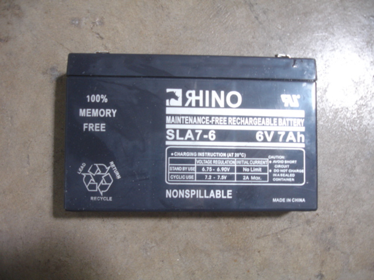 Rhino SLA7-6 Battery 6V, 7Amp