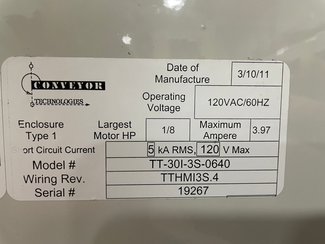 Conveyor Technologies TT-30I-3S-0640 Turn Conveyor (220407)