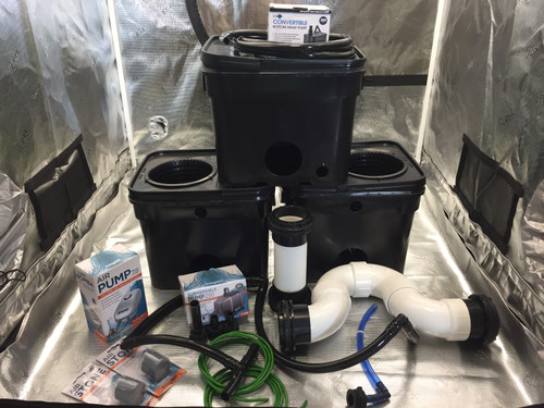 #2F8 - Mini 2 Plant Fallponic System custom built for a 2x4 Gorilla grow tent with 8 Gallon grow sites with reservoir outside of tent.