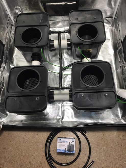 PA Hydroponics *CUSTOM* MINI 4 Plant Fallponic System built for a 4x4 or 5x5  Gorilla grow tent 8 Gallon grow sites with a 13 GALLON RESERVOIR outside of tent. 