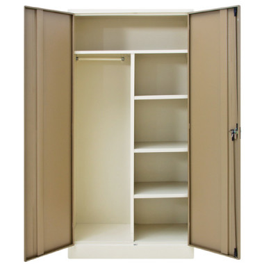Gents Steel Wardrobe with Full Top Shelf, 3 Adjustable Side Shelves and Hangrail - Doors Open