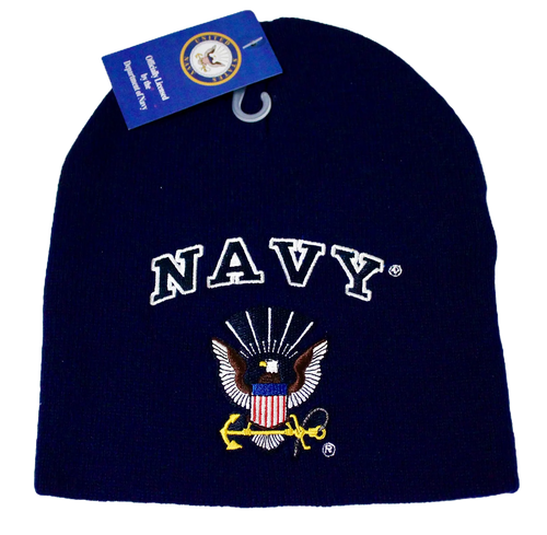 Navy Beanie Cap with Eagle and Anchor