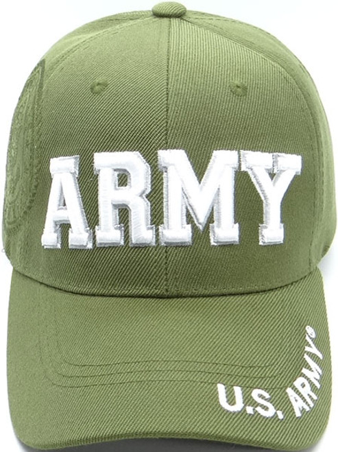 Army Block Letter Shield Shadow Military Cap OD Green