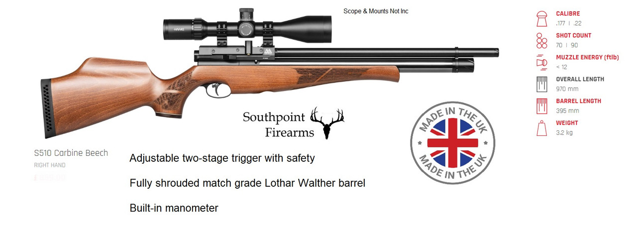 Aircom R510 AirArms S510 Carbine Beech