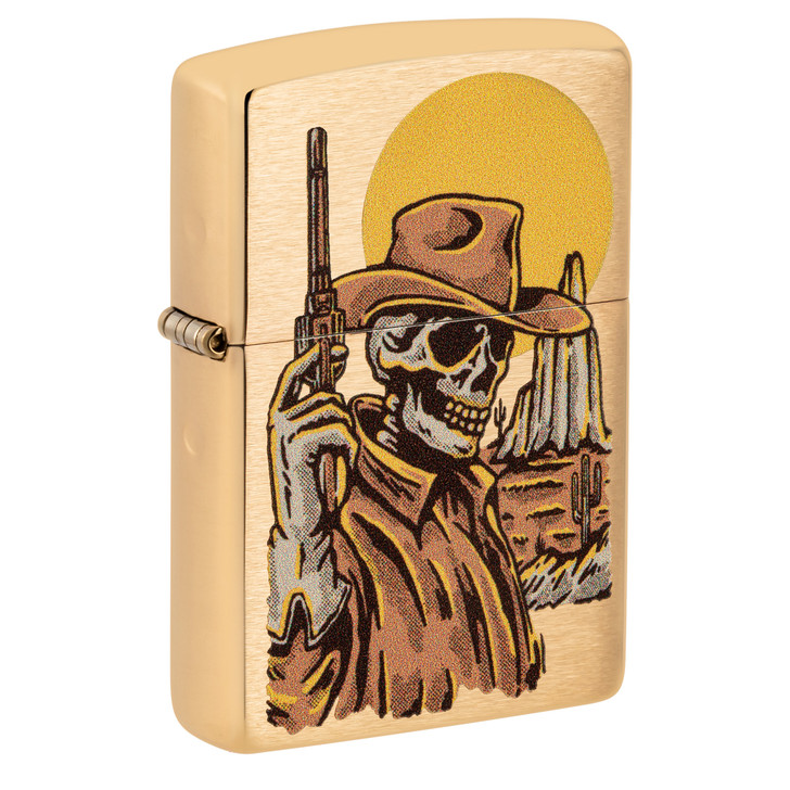 Zippo Cowboy Skull Design Brushed Brass