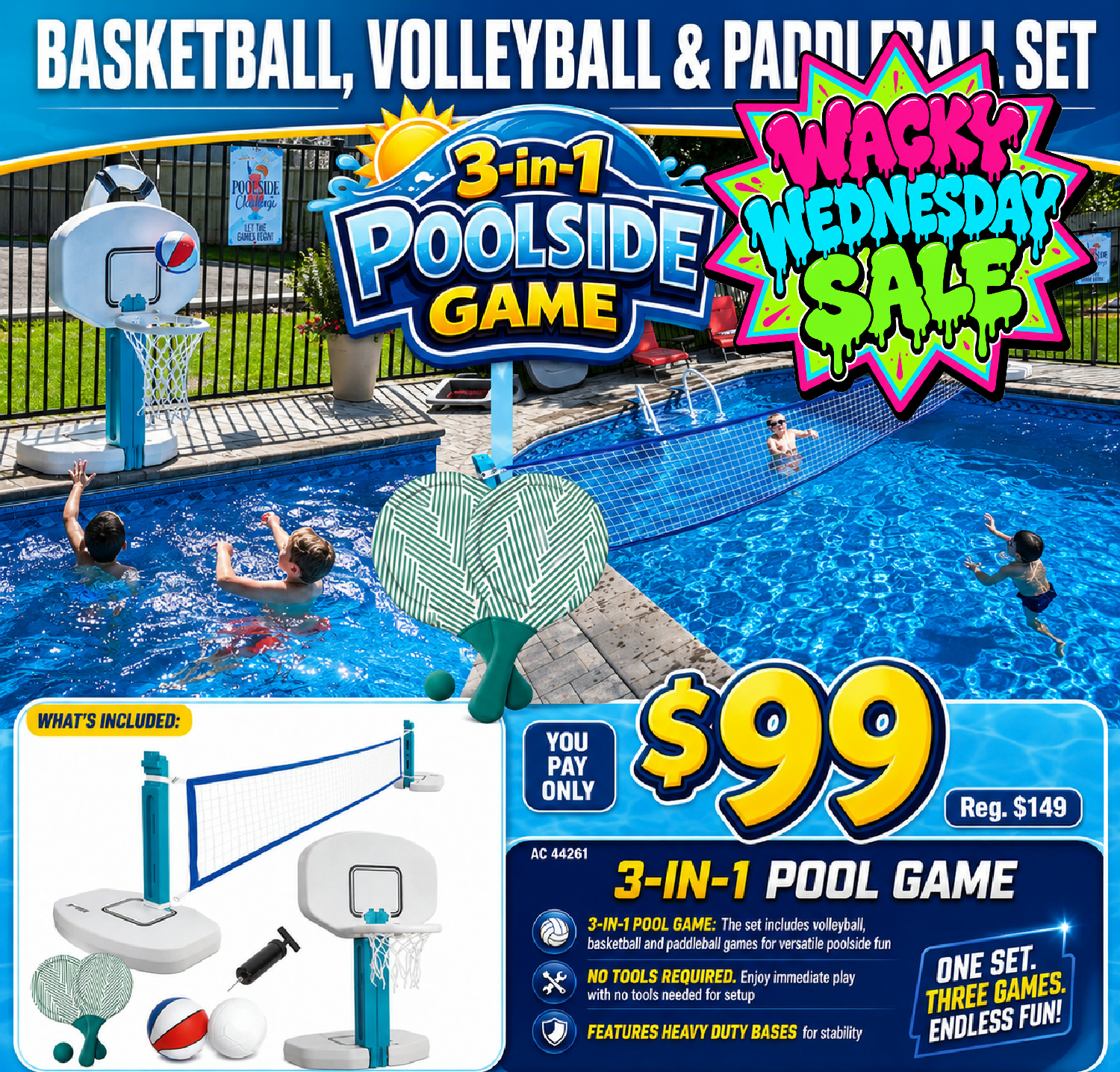 3 In 1 Poolside Game For Inground and Above Ground Swimming Pools