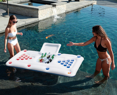 Floating Party Pong With Built-In Cooler for Swimming Pools