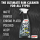 This product is safe to use on matte, painted, chrome-plated, polished, alloy, and steel wheels
