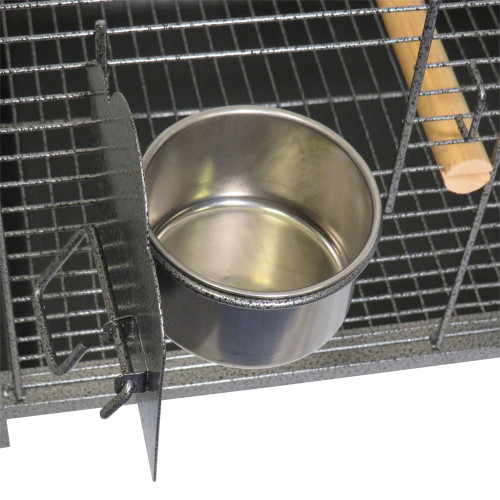 feeding dish on the parrot travel cage