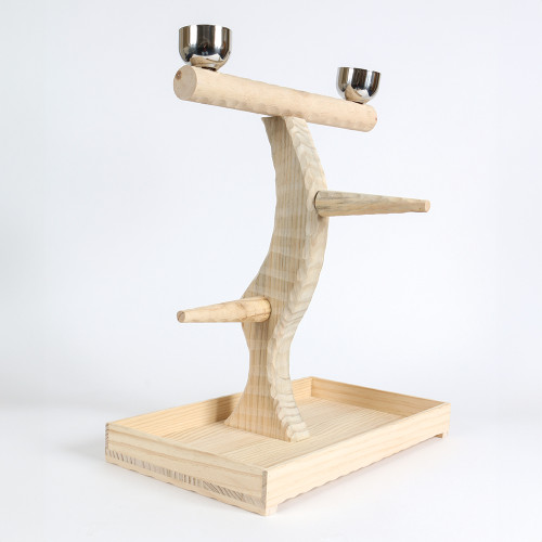Medium Table Top Wood Parrot Stand with Feeding Bowls 1