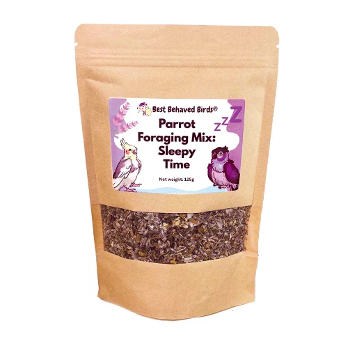 best_behaved_birds_sleepy_time_calming_foraging_mix_parrot_food_125g_pack