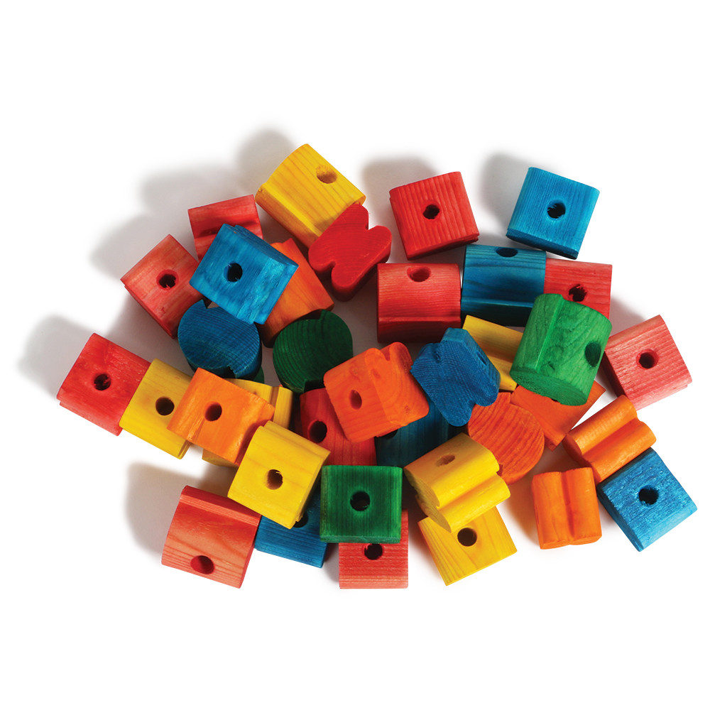 An image of Coloured Wood Shape Parrot Toy Making Parts - Pack of 38