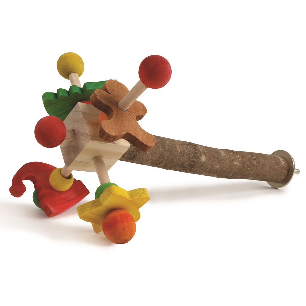 An image of Festive Wooden Twirler Perch Parrot Toy