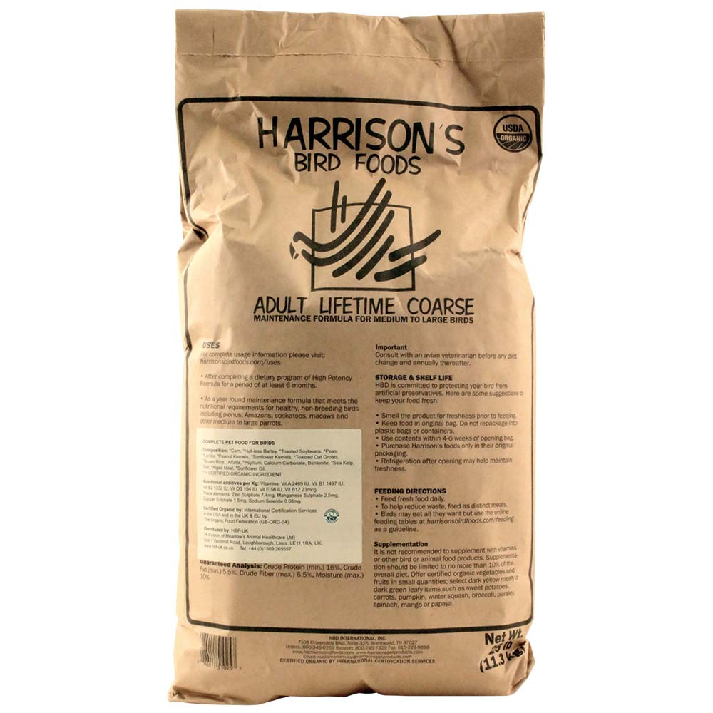 An image of Harrison's Adult Lifetime Coarse 25lb Complete Parrot Diet