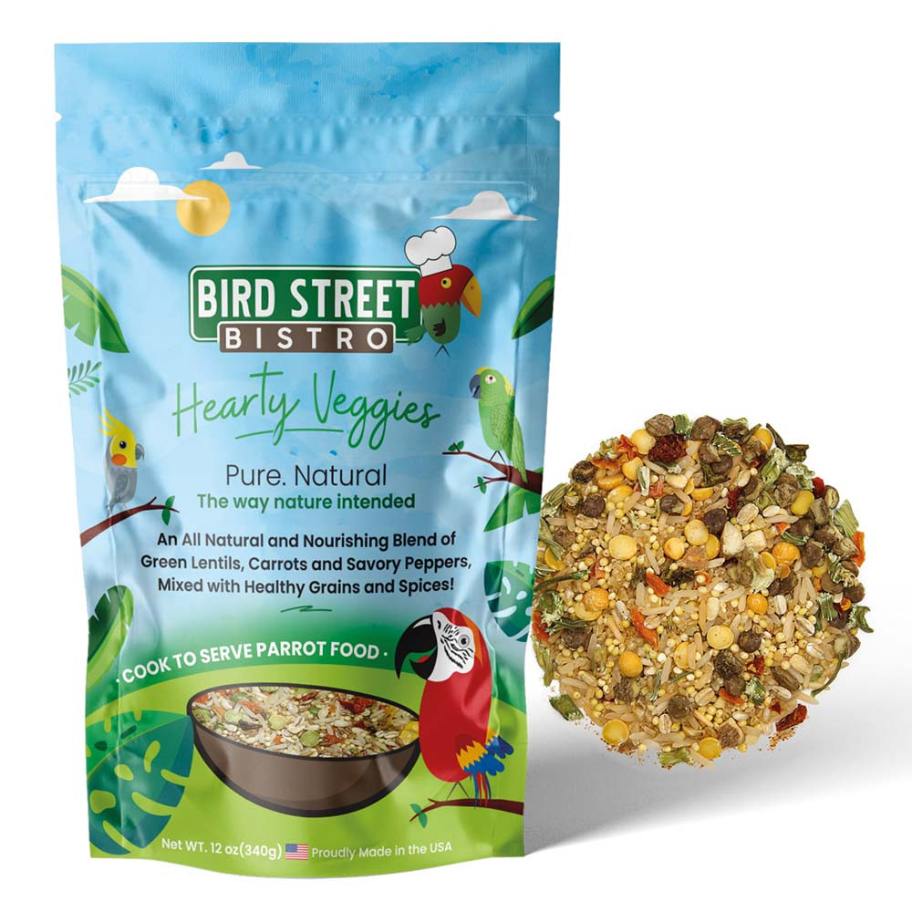 An image of Bird Street Bistro Hearty Veggies Parrot Food 12oz