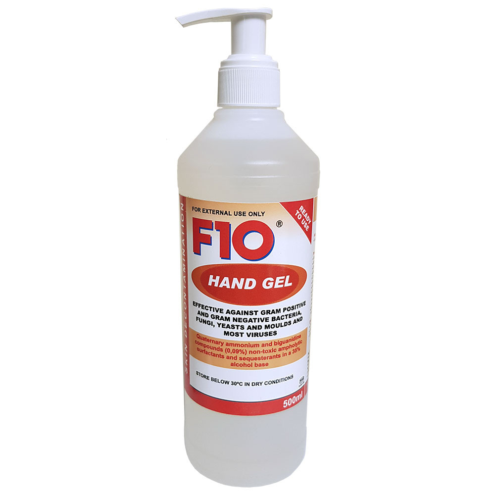 An image of F10 Hand Gel Waterless Skin Decontaminant 500ml