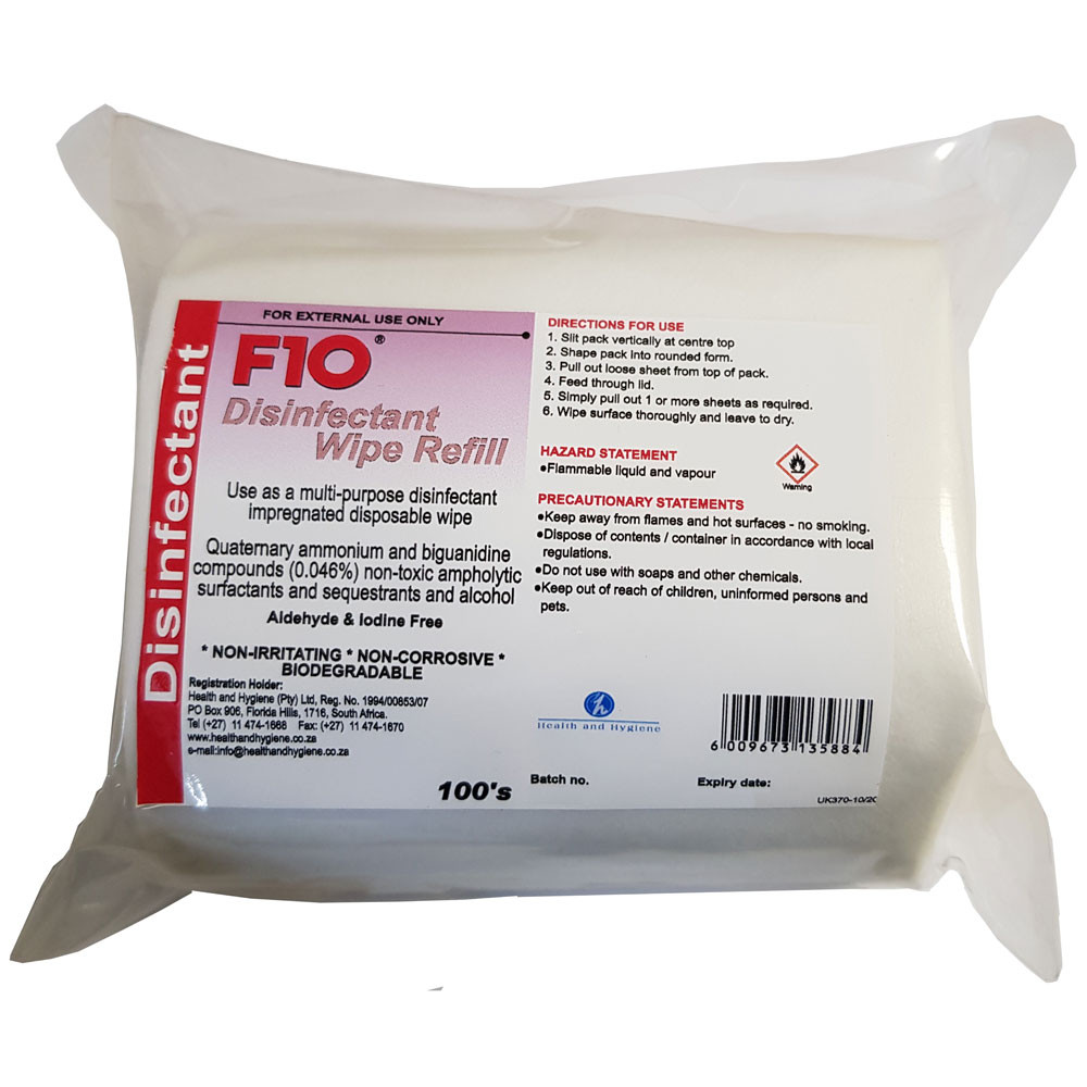 An image of Refill Pack 100 F10 Disposable Disinfectant Wipes