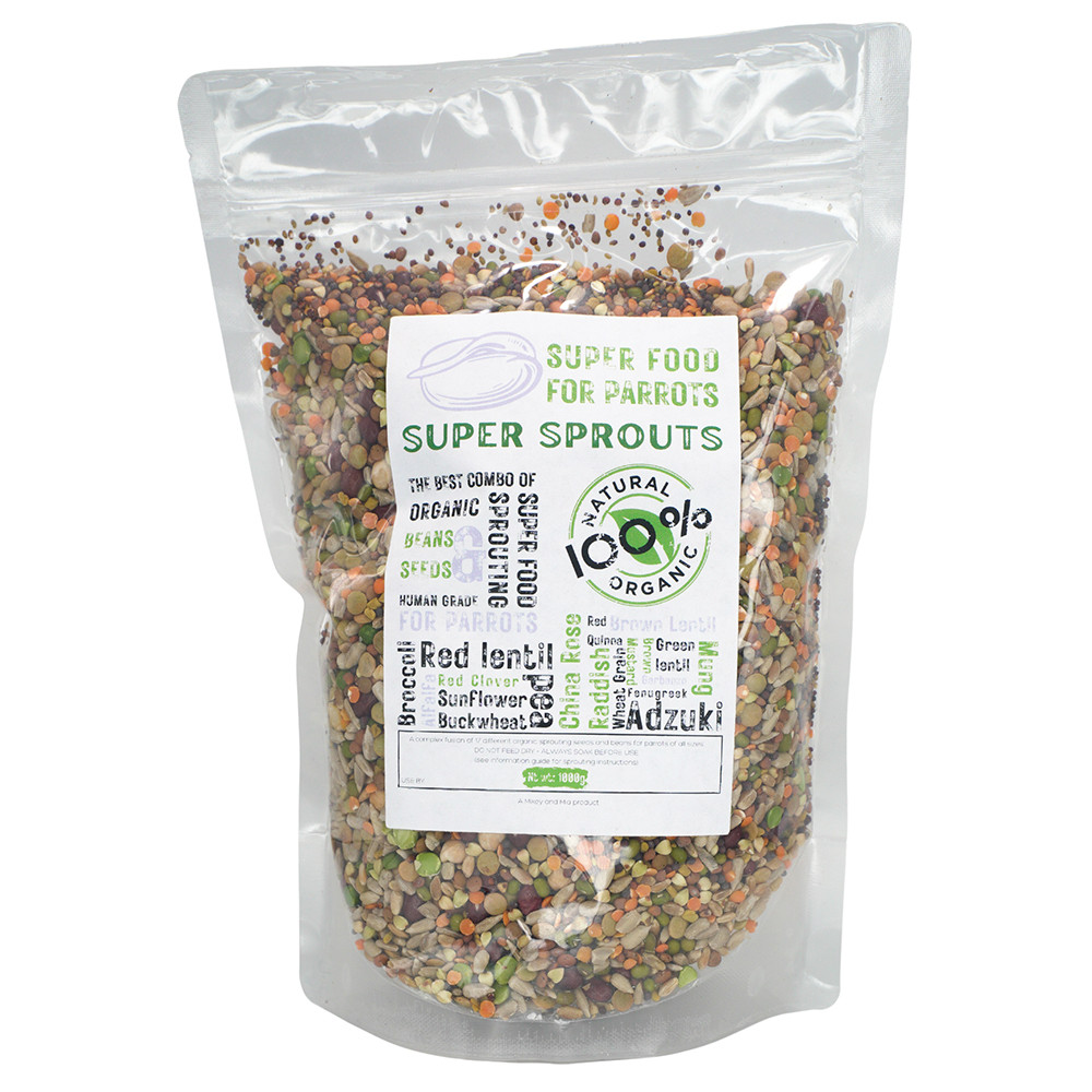 An image of Mikey & Mia Super Sprouts Organic Parrot Food 500g