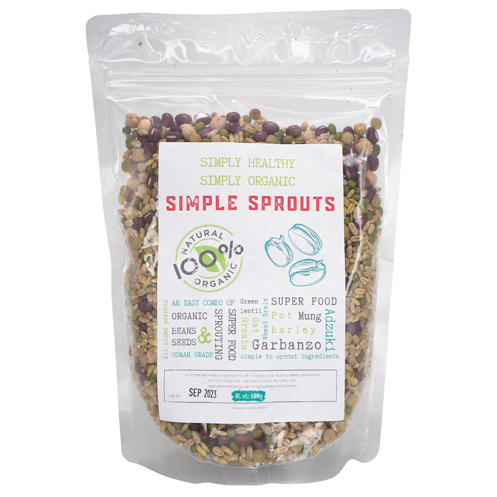 An image of Mikey & Mia Simple Sprouts Organic Parrot Food 500g