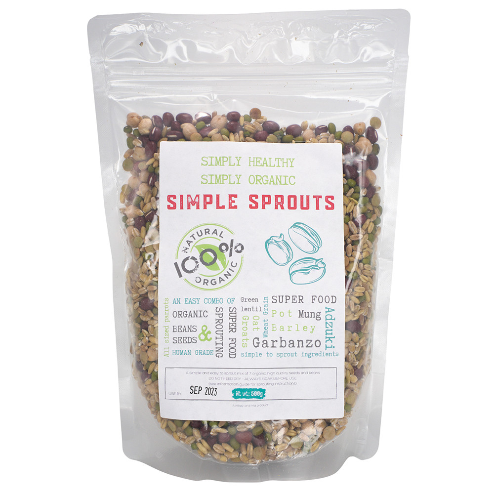 An image of Mikey & Mia Simple Sprouts Organic Parrot Food 500g