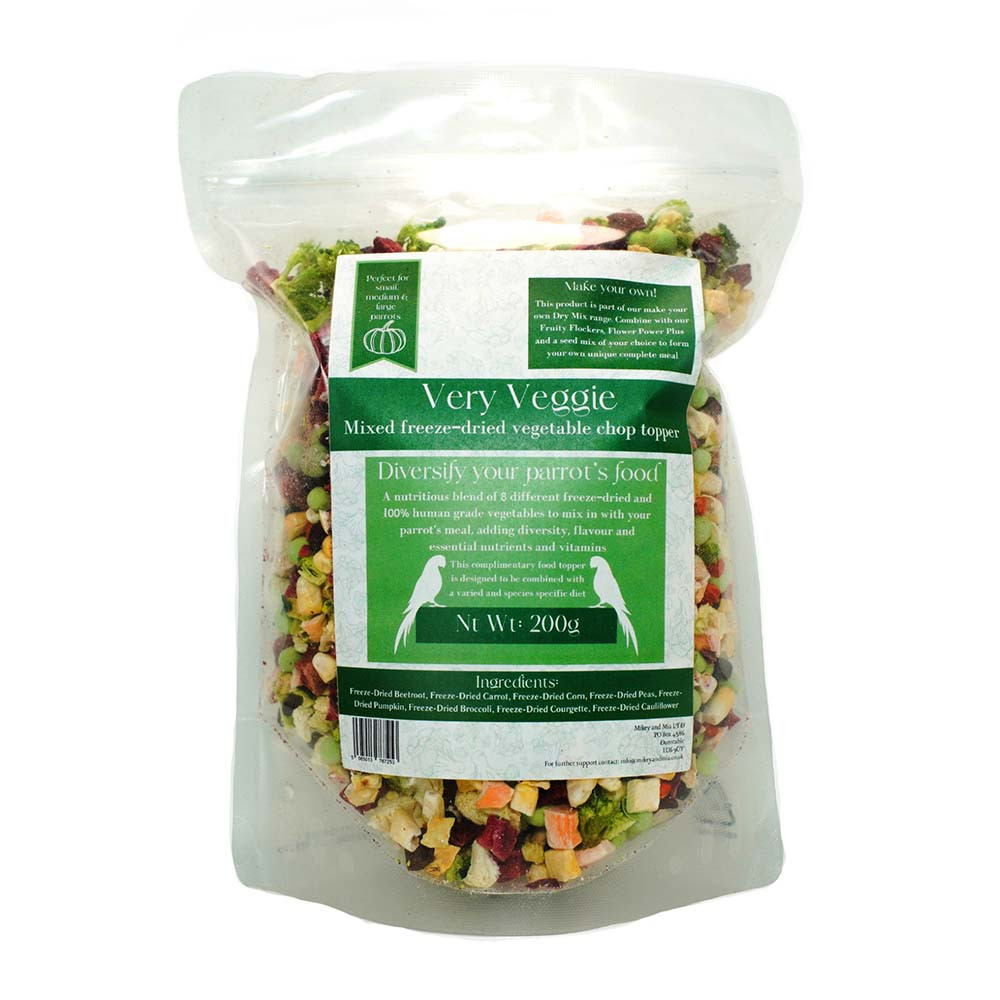 An image of Mikey & Mia Very Veggie Freeze Dried Parrot Food 100g