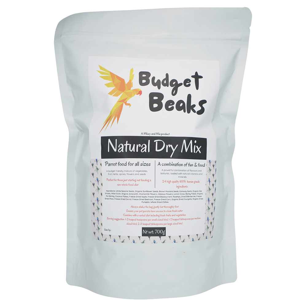 An image of Mikey & Mia Budget Beaks Natural Dry Mix Parrot Food 150g