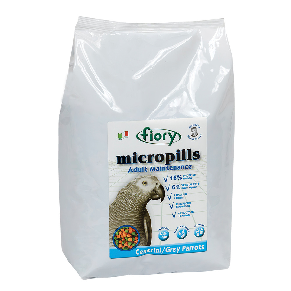 An image of Fiory MicroPills Cold Pressed Pellets African Grey Parrot Food 2.5kg